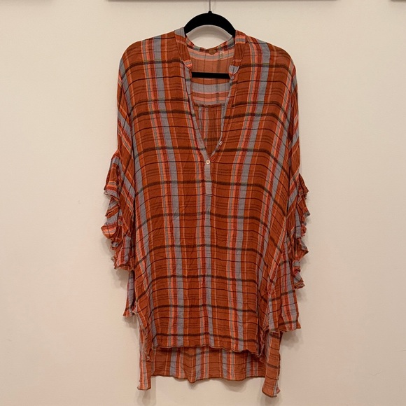 Free People Orange and Gray Plaid Tunic - Picture 2 of 7